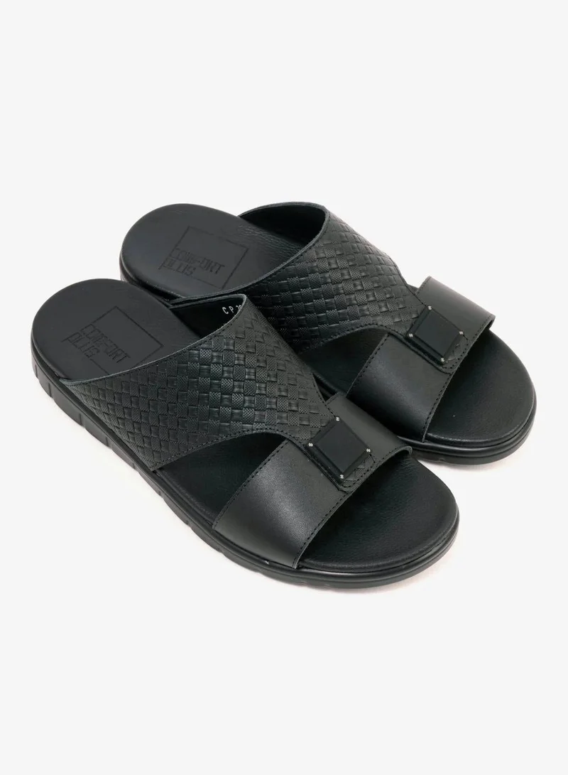 كومفورت بلس صندل رجالي جلد بنقش مانع للانزلاق أسود